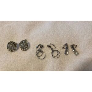 3 Pair Vintage Silver Tone Earrings Monet & 2 Dangle Clip On